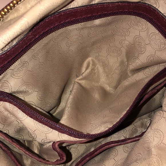 MICHAEL KORS Wine Red Leather Hardware Studded Briefcase Crossbody Shoulder Bag - Picture 12 of 14